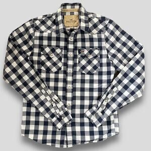 HOLLISTER BUTTON DOWN LONG SLEEVE SNAP SHIRT PLAID CHECK BLUE WHITE PLAID MEDIUM